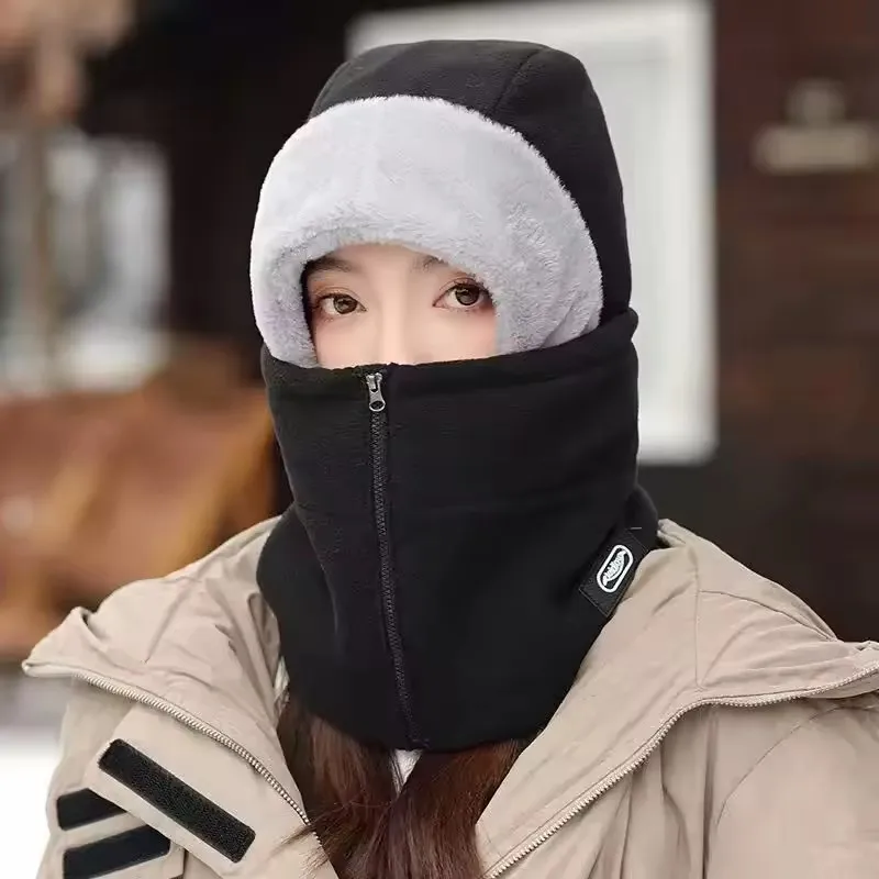 Winter Warm Balaclava Hat Integrated Hat Ear Protection Windproof Thick Motorcycle Riding Ski Helmet Cover Outdoor Sports Mask