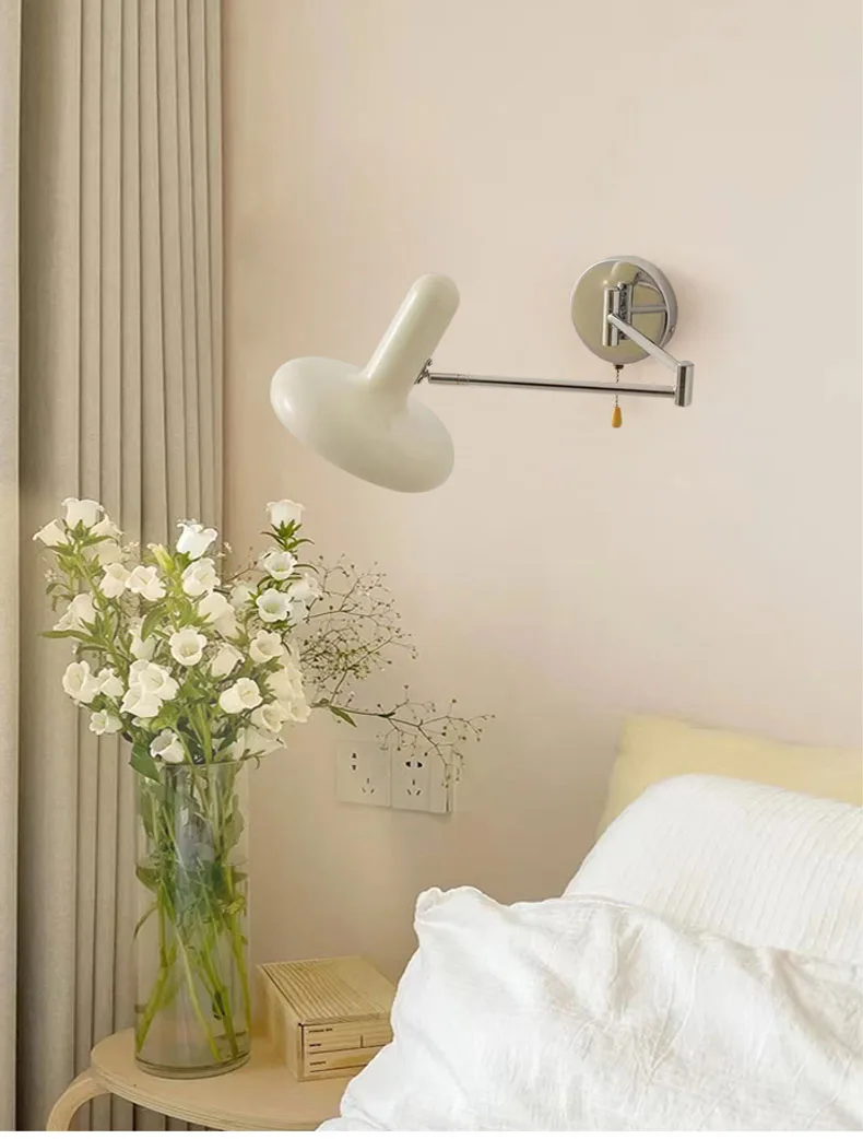 Bedroom Bedside Wall Lamp LED E27 Bulbs Living Room Wall Lamp Cream Style Nordic Creative Retractable Study Reading Rocker Lamp