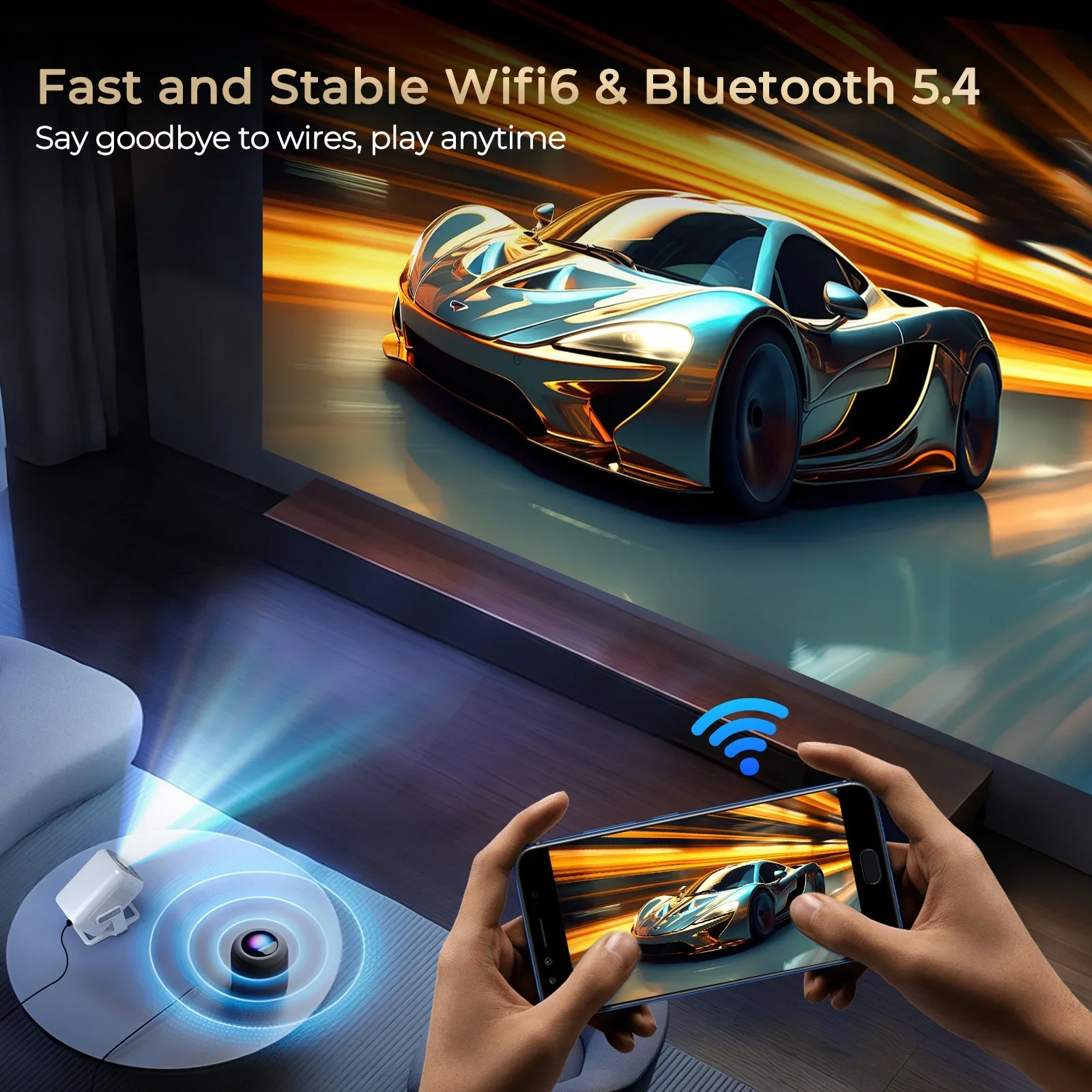 Projecteur LynCast 4K X3AQ 600ANSI Native 1080P Mise au point automatique et Keystone 360 °   Tourner le cinéma maison portable Android 11 BT5.4 WIFI6