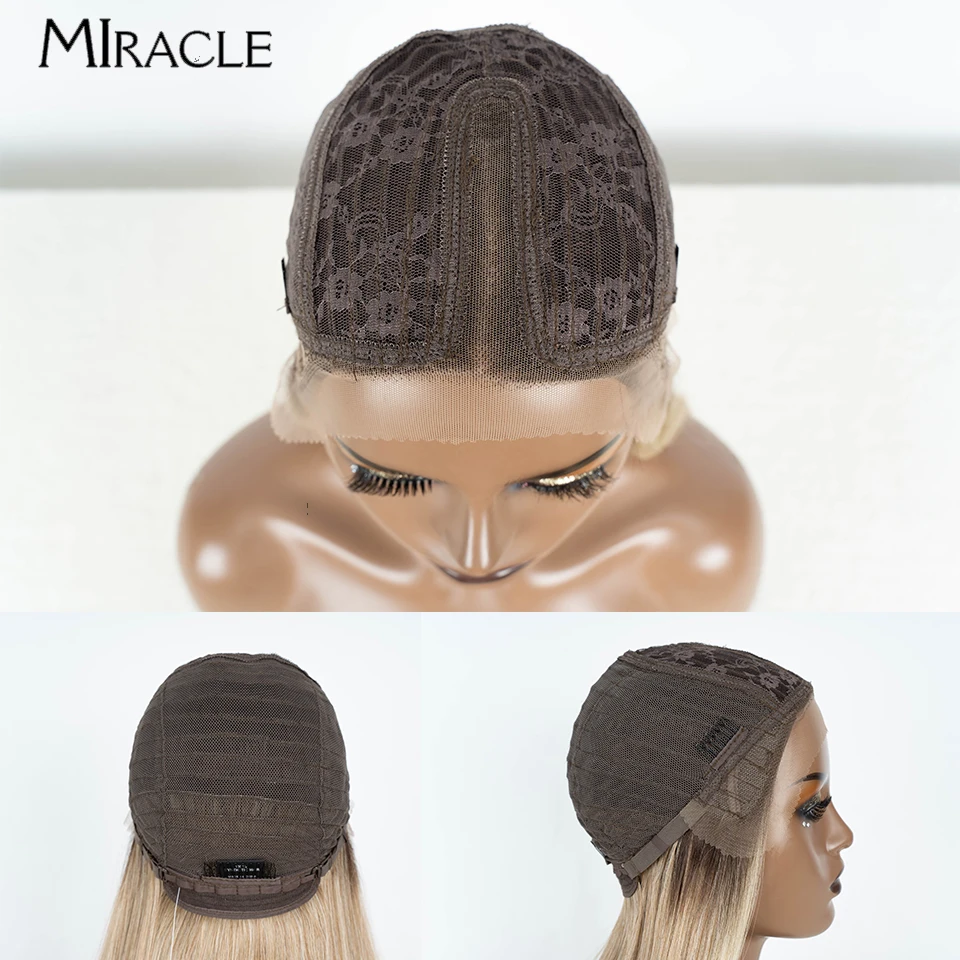 MILAGRE-peruca dianteira do laço sintético para mulheres, cosplay, macio, reto, fibra, cabelo falso, marrom, ombre, loiro