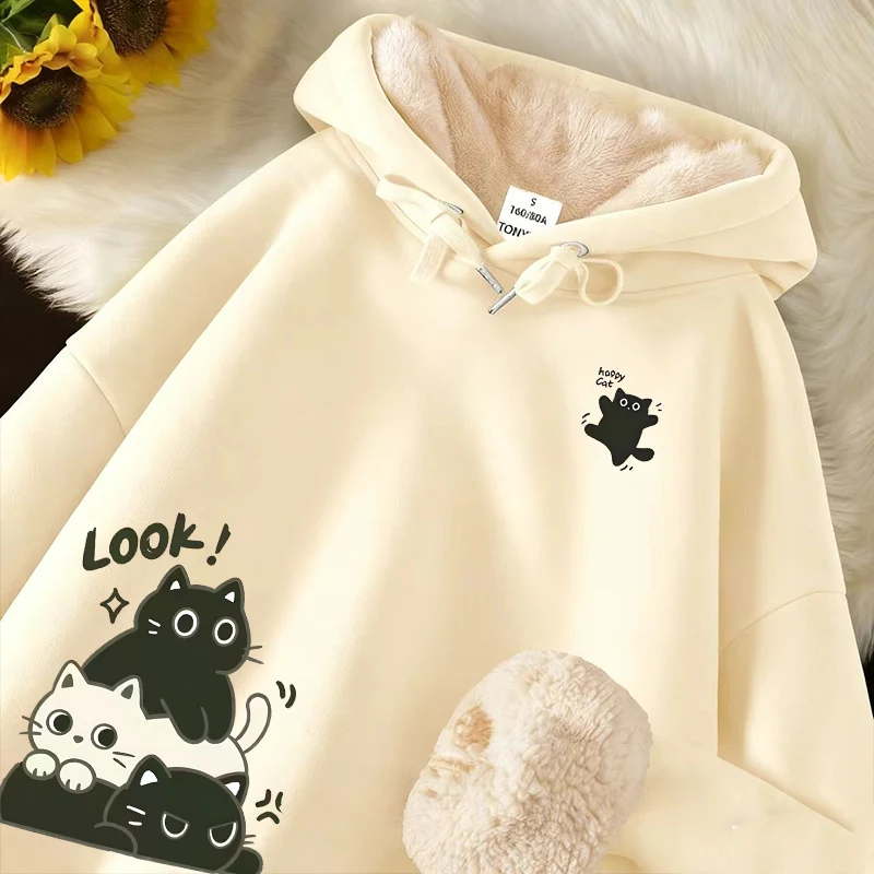 

Lamb Velvet Hoodie Thickened Winter New Style Men's Warm Fleece Youthful Brand Super Thick Hatless Top Polyester Fabric Casua...