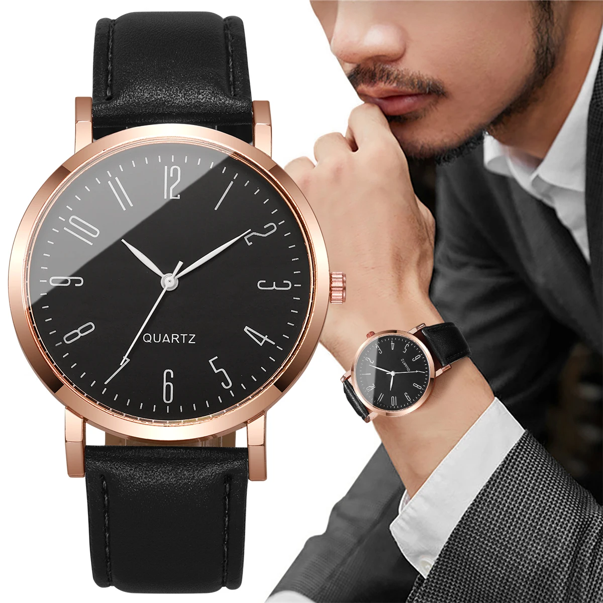 Fashion Men Business Watches Casual Leather Strap Arabic Dial Quartz Wristwatches For Mens Clock Reloj Hombre
