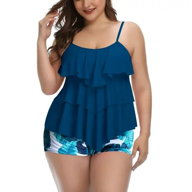 Tankini Woman Bikini Floral Print Plus Size Bikinis High Waist Shorts Swimsuit Spaghetti Strap Cropped Top Two Piece Swimsuit view 5