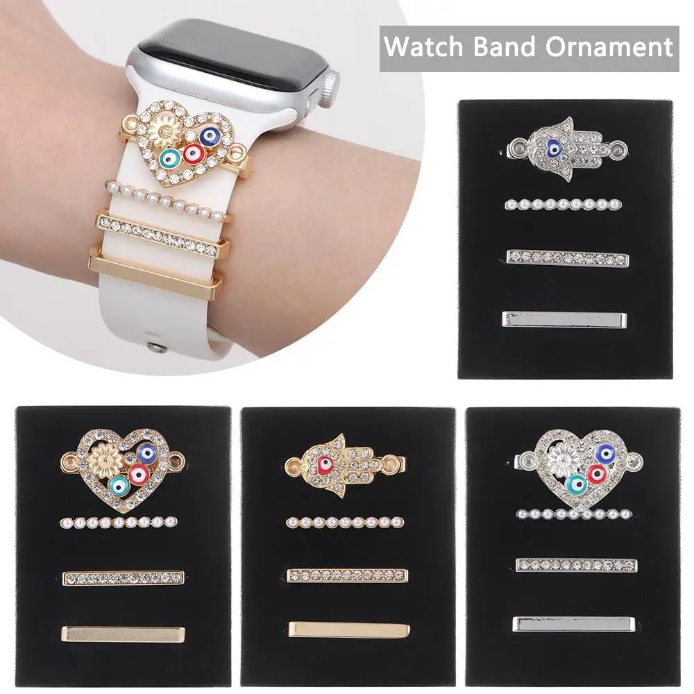 For Apple Watch Band Diamond Love Ornament Metal Charms Decorative Ring Creative Brooch Smart Watch Silicone Strap Bracelet