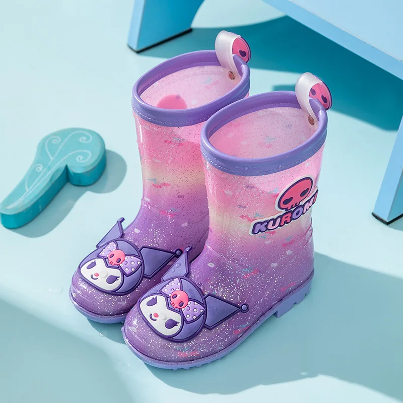 Hello Kittys Child Rain Boots Sanrio Girl Rain Boots Anime Cinnamoroll Kuromi Water Proof Anti-Slip Kawaii Boy Rain Glue Boots