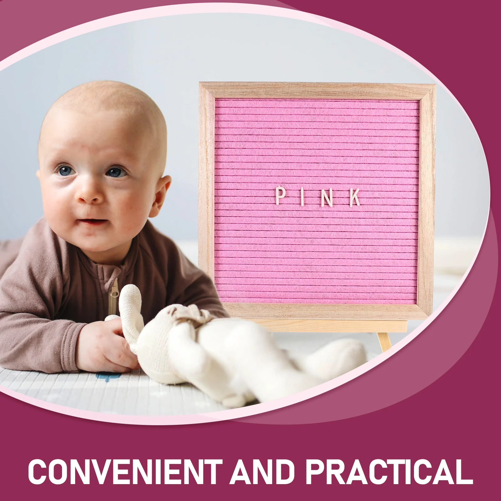 

1Set Felt Letter Board Wooden Frame Double-Sided Desktop Letter Board for Wedding Baby Shower Birthday Gifts Home Accessory
