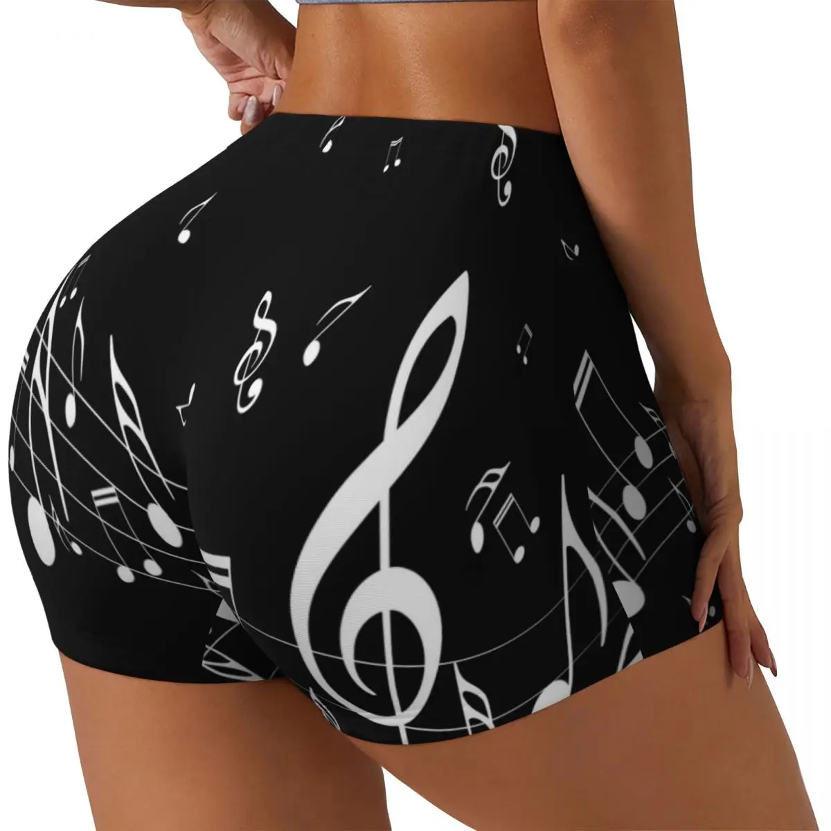 

Sexy tight hip sports shorts Abstract Piano Keys With Musical Notes fitness women's comfortable yoga shorts