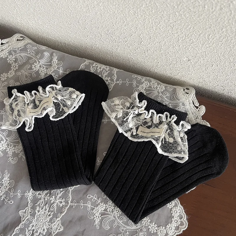 2026 New Summer Kids Calf Socks 3-8T Baby Cute Socks 3 Colors Children Straight Socks Sweet Lace Girls Knee-high Socks