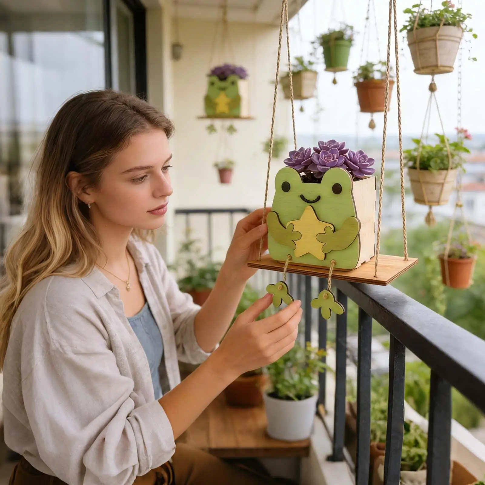 

Swing Flower Container Home Decor Funny Cartoon Flowerpot Wall Hanging Head Planter Multifunctional Home Garden Patio Decor