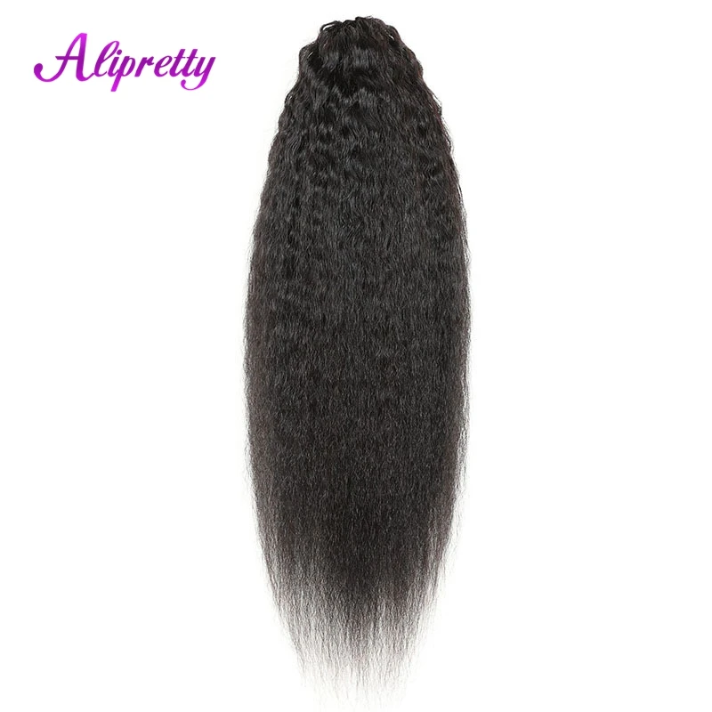 Alipretty Kinky Straight Ponytail Extensions Human Hair Yaki Brazilian Ponytail For Women Claw Clip On Pony Tail Hair Hairpieces