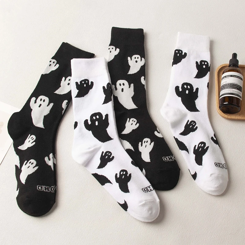 

1Pair Halloween Middle Tube Socks Cute Cartoon Ghost Socks Unisex Fashion Autumn Winter Warm Socks Couple Gifts