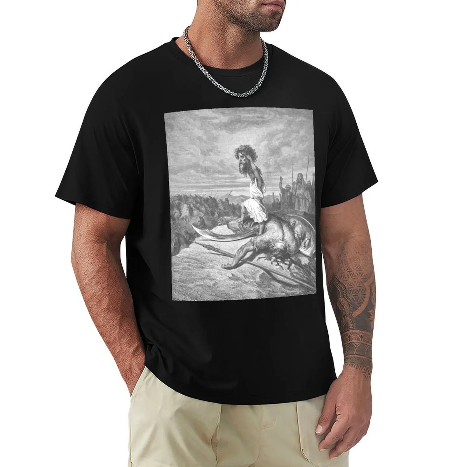 David and Goliath (1866) - Gustave Doré T-Shirt Minimalist Plain Crew Neck T-Shirt