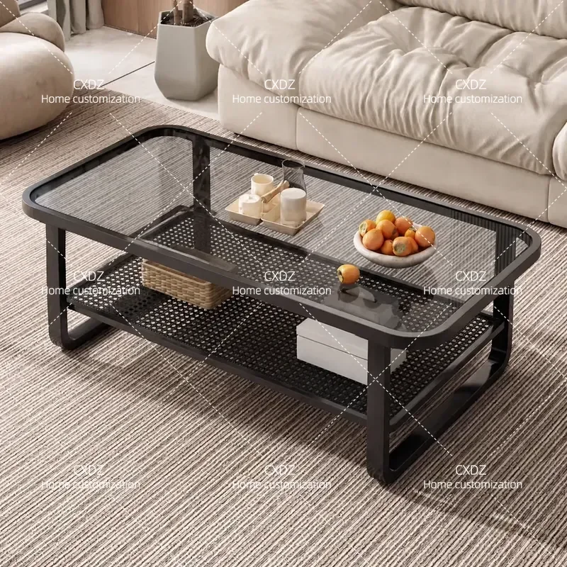 Modern Cream Style Double Layer Tempered Glass Coffee Table for Living Room Small Apartment High End Household Furniture 2026