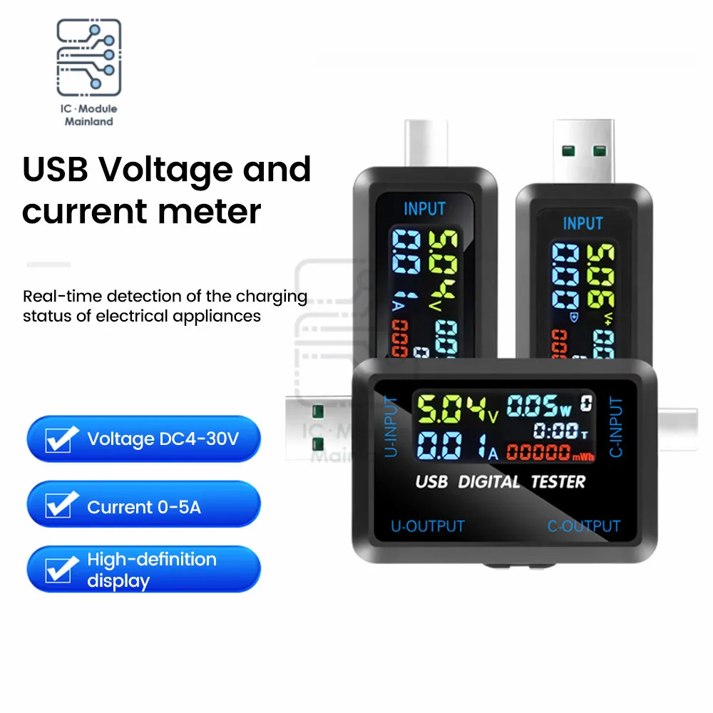 

DC 4.5-36V 10-in-1 USB USB+Type-C Multifunction Digital Voltage Current Capacity Tester Cable Charger Detector