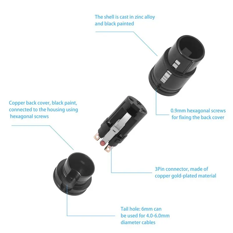 X64A-40X Male & Female Compact XLR Microphone Solder Adapter Adjustable 90° 3Pin XLR Solder Connector 3 PIN XLR Ends