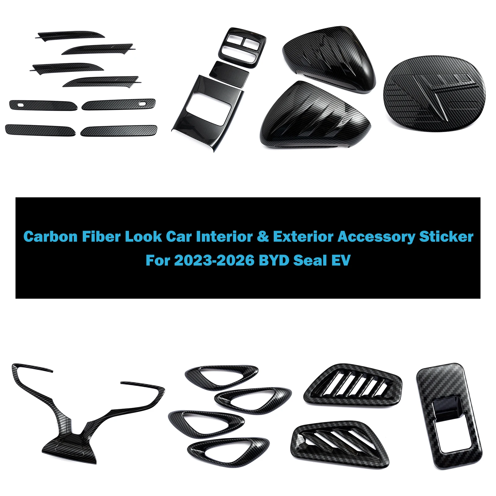 ABS Carbon Fiber For BYD Seal EV 2023-2026 Air Condition Vent Steering Wheel Rearview Mirror Armrest Box Panel Door Handle Cover