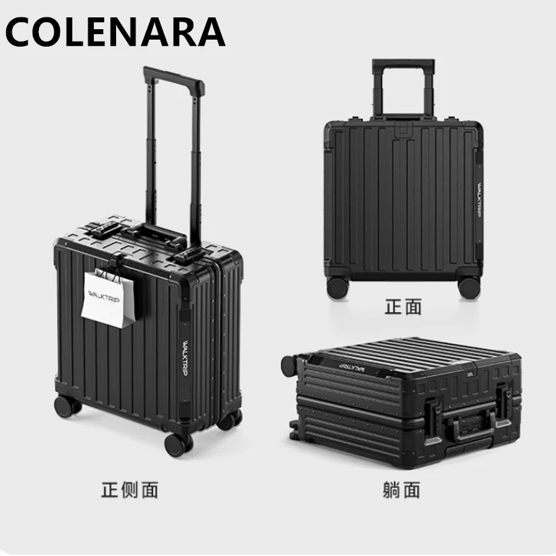 

COLENARA High-quality Suitcase 18Inch Small Aluminum Frame Boarding Box Women's Trolley Case Cart Type Travel Bag Luggage Bag