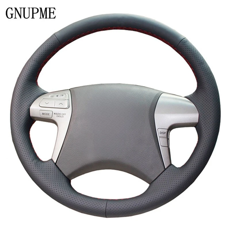 GNUPME-Funda de cuero Artificial para volante de coche, cubierta negra cosida a mano para Toyota Highlander Toyota Camry 2007-2011