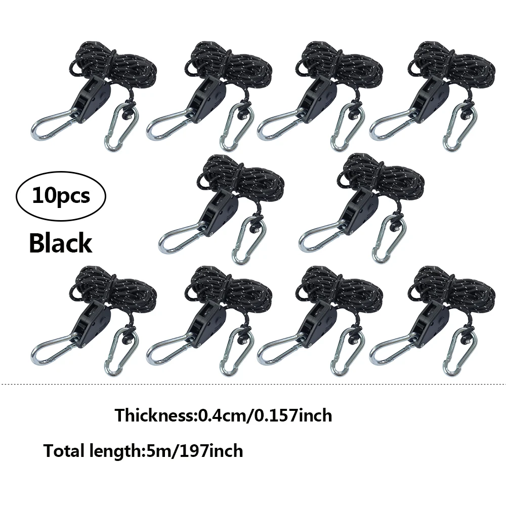10 Stück 2,4m Reflektierende Camping-Zeltseile, Befestigungsschnallen, Spannrolle, Ratschenhaken, Markisen-Windseile für Outdoor – Detail 3