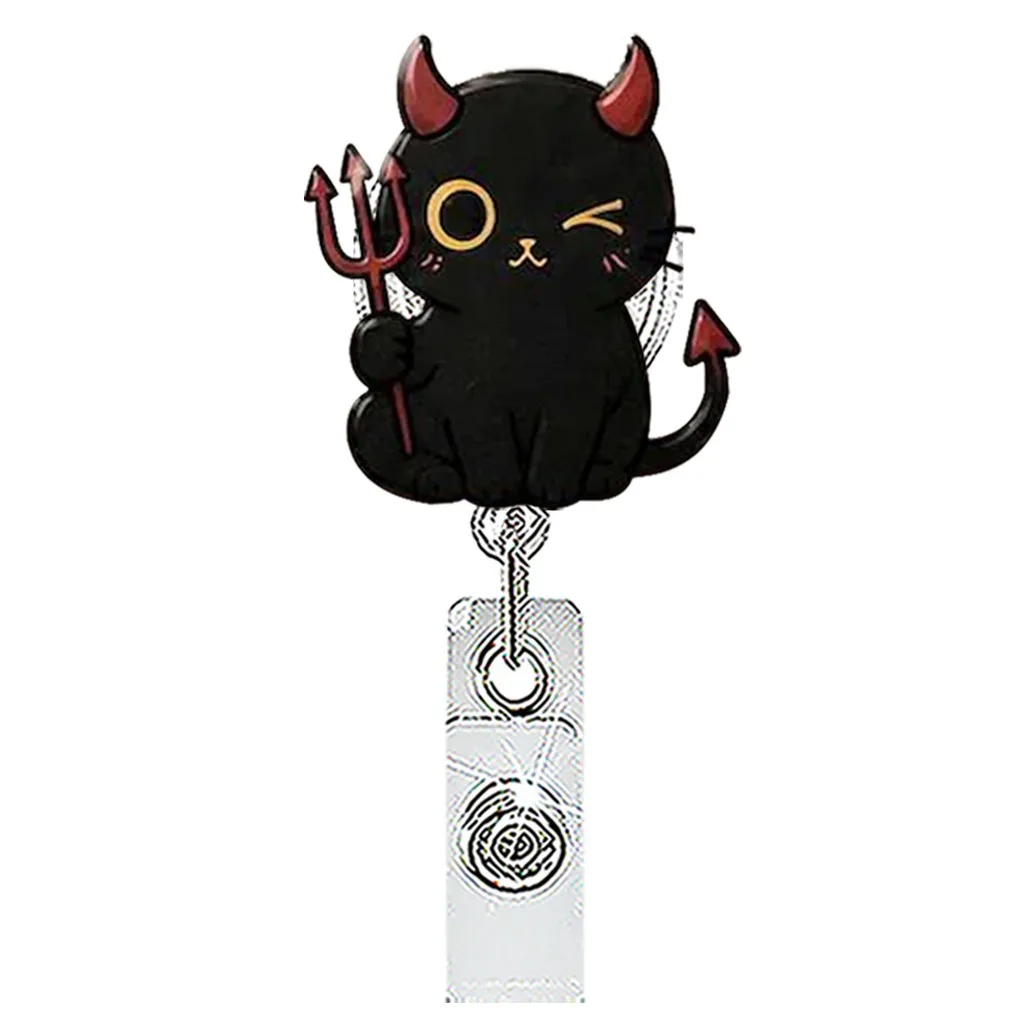 Black Badge Reel Reinforced Retractable Badge Reel Work Id Holder Spooky Halloween Badge Reel For Halloween Costume Name Tag