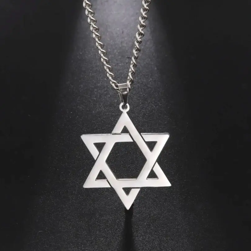 LIKGREAT Cutout Star of David Hexagram Necklace for Women Men Cross Menorah Triskeles Jewish Jewelry Stainless Steel Choker Gift