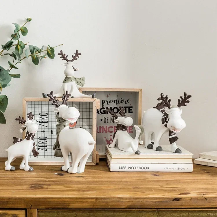 Lovely Home Deer Decorations Creative White Deer Figurines Christmas Office Living Room Decorations Easter Room Desk Ornament