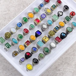 10/20/30 Pcs/Lot Vintage Rings For Men Women Colorful Stone Carved Flowers Fashion Jewelry Accessories Party Gift