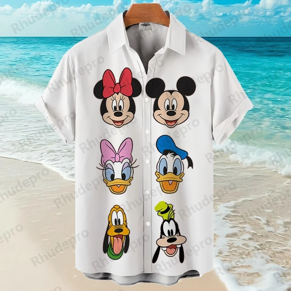 Disney mickey mouse dos desenhos animados havaiano camisa casual masculina com impressão blusa floral vintage y2k camisas para hombre