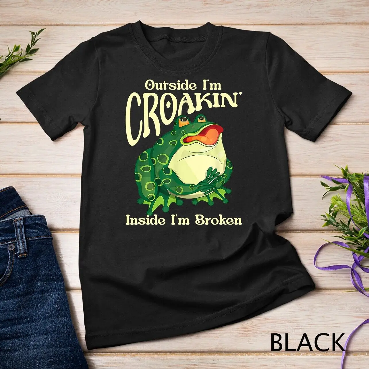 T-shirt Unisex esterna Im croakin Inside Im Broken Frog Lover Art