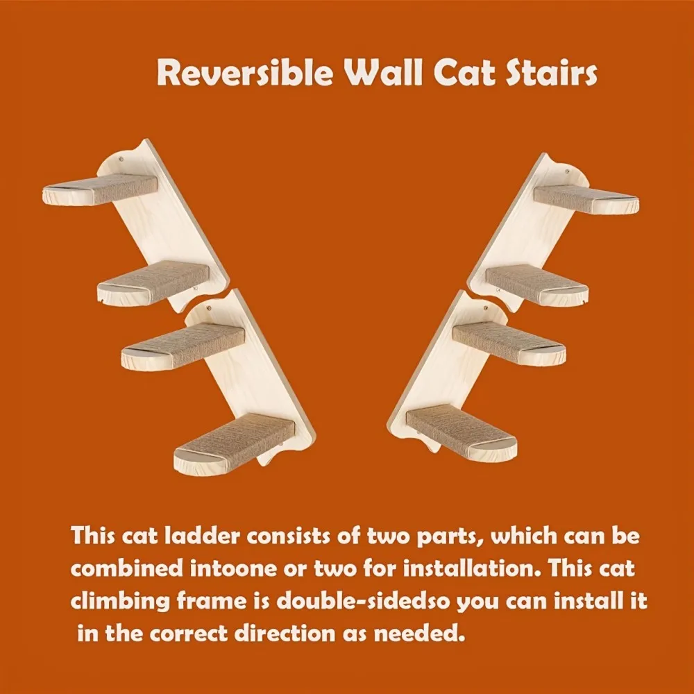 2-Piece Set Solid Wood Cat Climbing Frame, Wall Perforated Cat Climbing Ladder, Wall Mounted Staircase, Wall Jumping Platform, All Season Universal Cat Climbing Frame