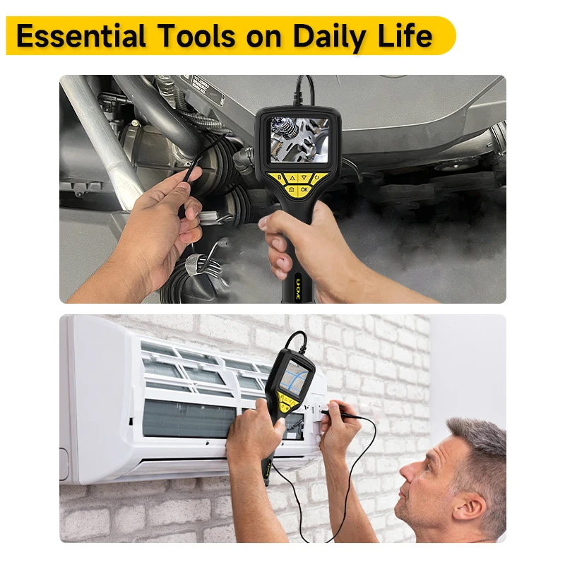 Triple Lens Handheld Endoscope Camera 2.8 Inch IPS Screen HD1080P 8MM Car Inspection Borescope Removeable Battery Take Photo