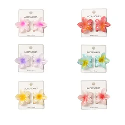 FANYIN 2Pcs 4cm Sweet Gradient Flower Hair Claw Hairpin Women Plumeria Barrettes Ponytail Holder Hawaiian Beach Hair Accessories