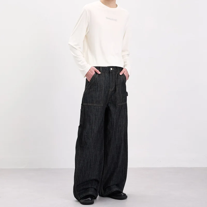 

2026 New Style Curved Knife Jeans Unisex Bamboo Textured Loose Casual Trousers Trendy High Grade Versatile Daily Street Bottoms