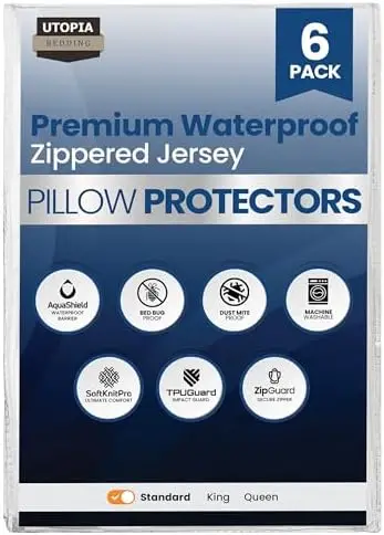 

Utopia Bedding: Set of 6 Waterproof Pillow Protectors, Zippered & Bed Bug Proof (White)