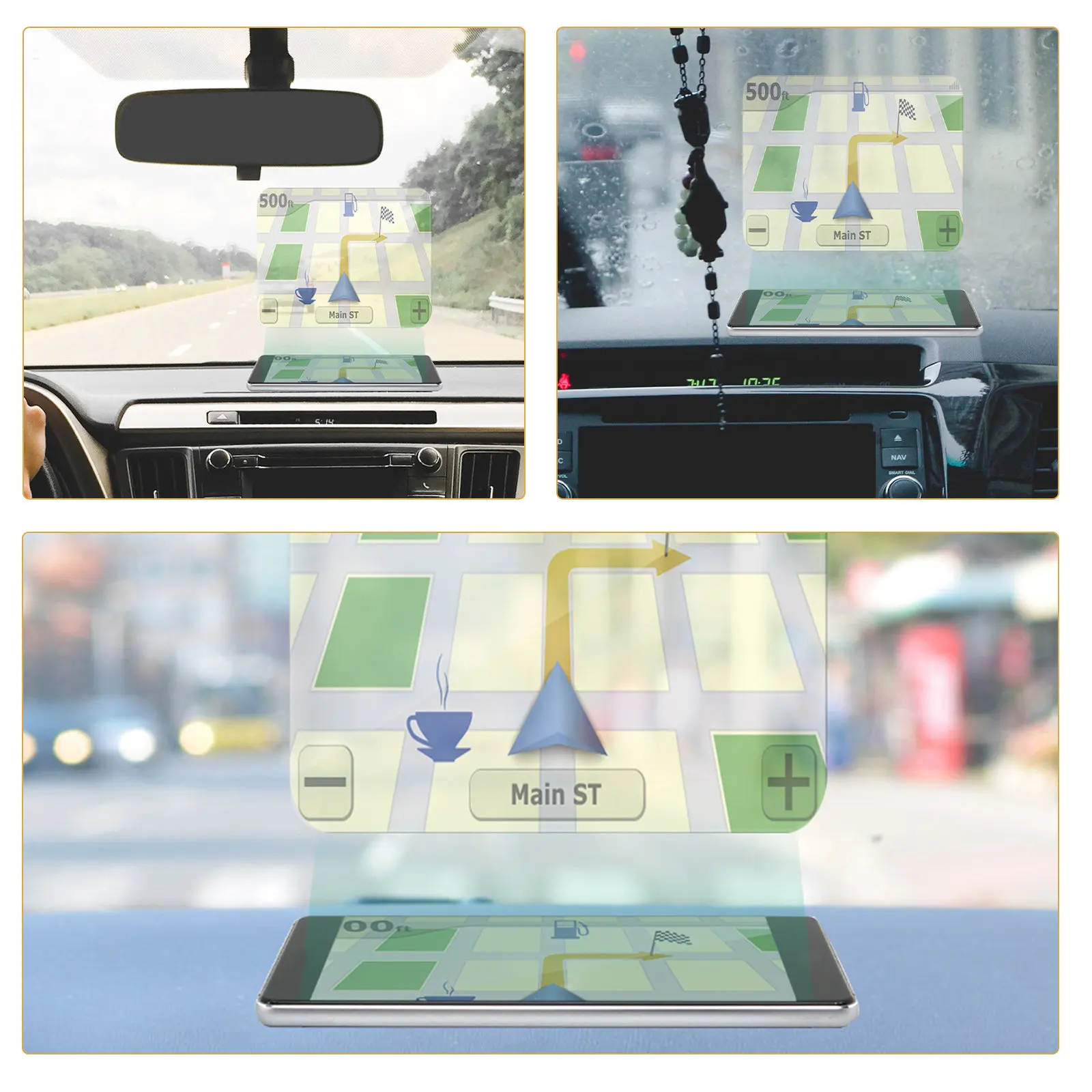 5Pcs Head Up Display Windshield Sticker Distraction Free Car Navigation Projector Film Weather Resistant Anti Glare Reflective