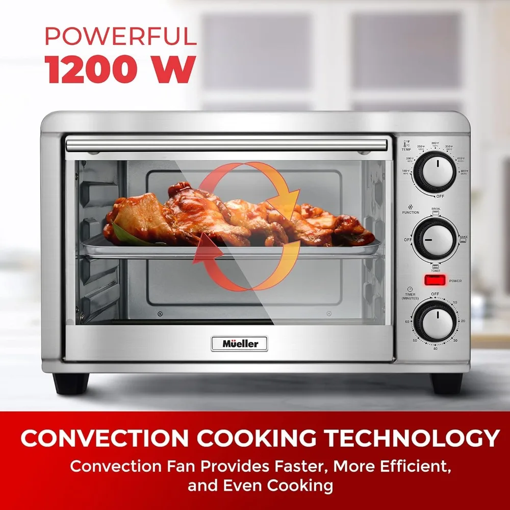 Convection Toaster Oven, 8 Slice, Broil, Toast, Bake, Stainless Steel Finish, Timer, Auto-Off - Sound Alert, 3 Rack Position