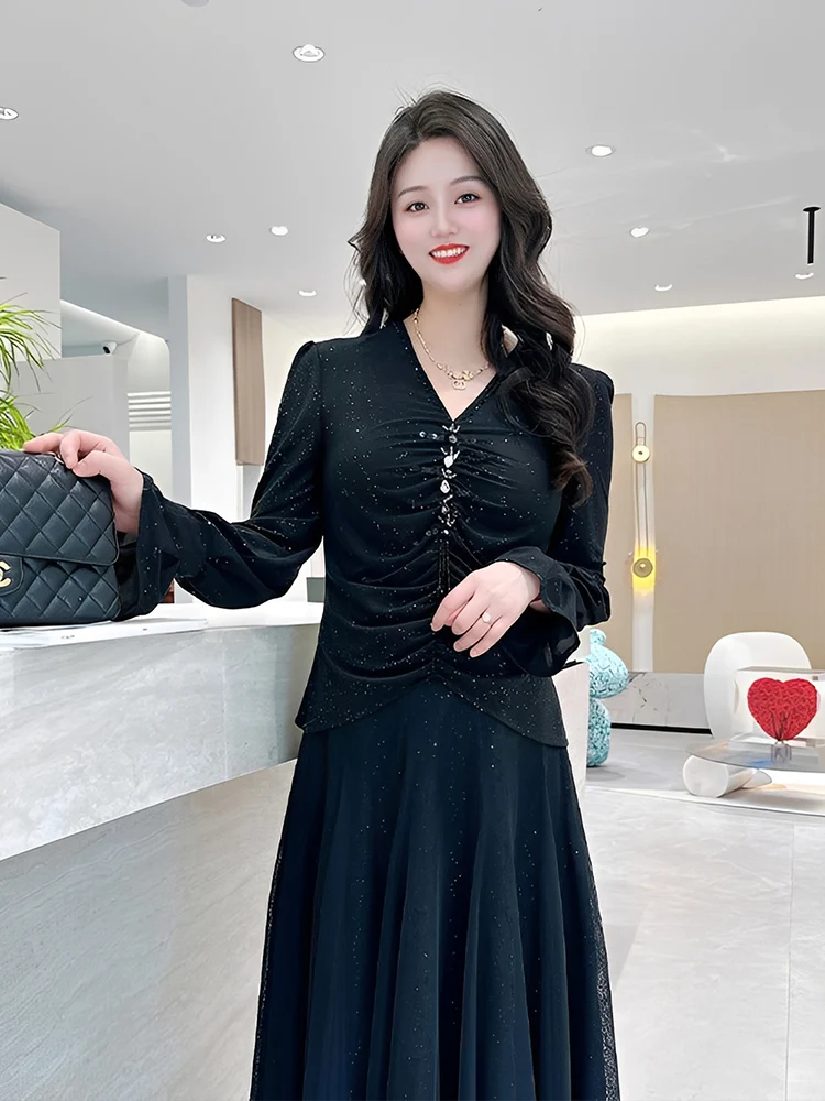 

Новая женская трикотажная кофта с V-образным вырезом и длинным рукавом, весна-осень, с бисером, утягивающая, для ношения под одеждой, во французском стиле