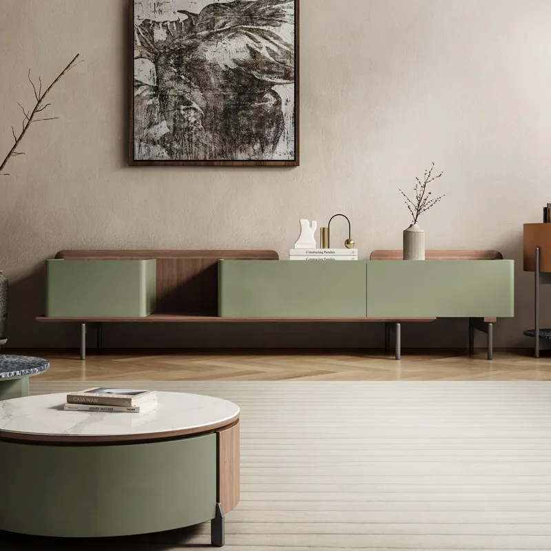 Italian telescopic TV cabinet coffee table combination designer paint storage floor cabinet living room household high-end side