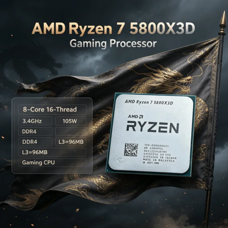 AMD R7 5800X3D 96 MB CPU Processor DDR4 105W 7nm Ryzen 7 8-Core 16-Thread Gaming Processor 3.4 GHz