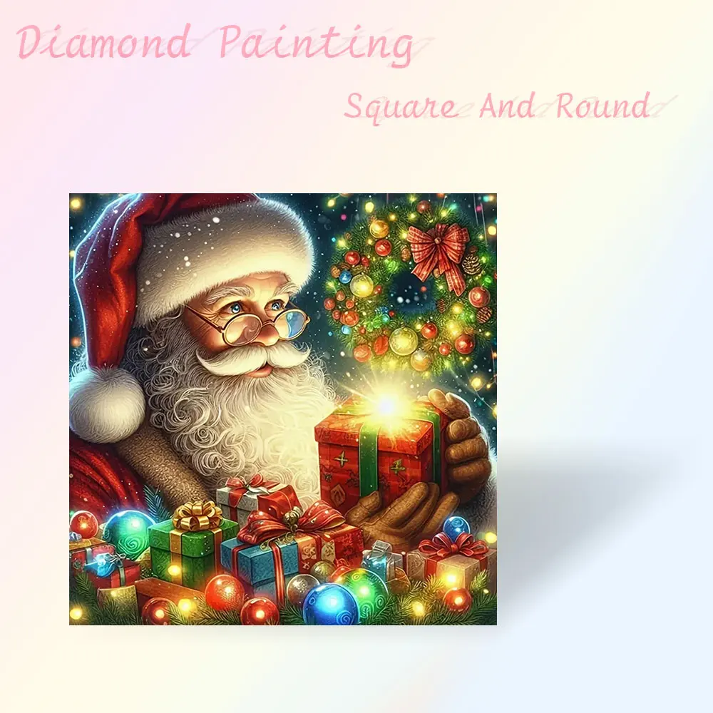 Weihnachtsmann-Diamantgemälde, komplett, quadratisch, rund, Diamant-Mosaik, Licht, Weihnachten, Bastelset, handgefertigtes Geschenk