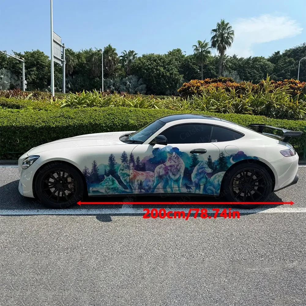 2pcs Arctic Light Wolf Pack Car Side Wraps, Self-Adhesive PVC Waterproof & Scratch-Resistant Stickers, Car Accessory Gift