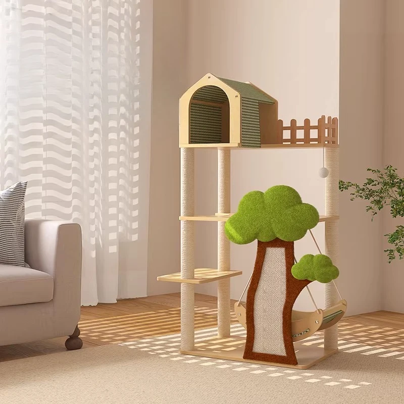 

Scratcher Mat Cat Tower Goods Shelves Luxury Stairs Scrapers Cat Tower Wooden House Things Toys Rascador De Gatos Cat Furniture