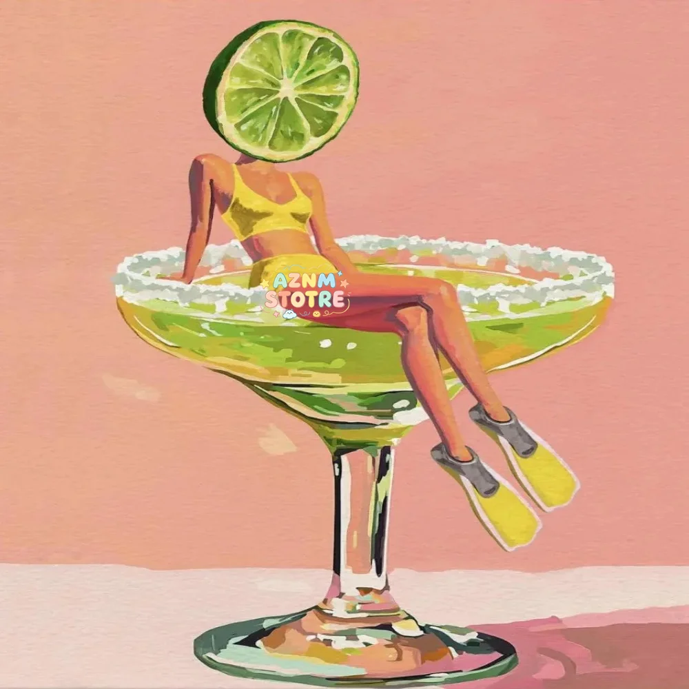 Coffee Martini Cocktail Margarita Drink Girl Jumping Into Wine Glass Fun Poster Canvas Printing Wall Art Bar Club Kitchen Dec