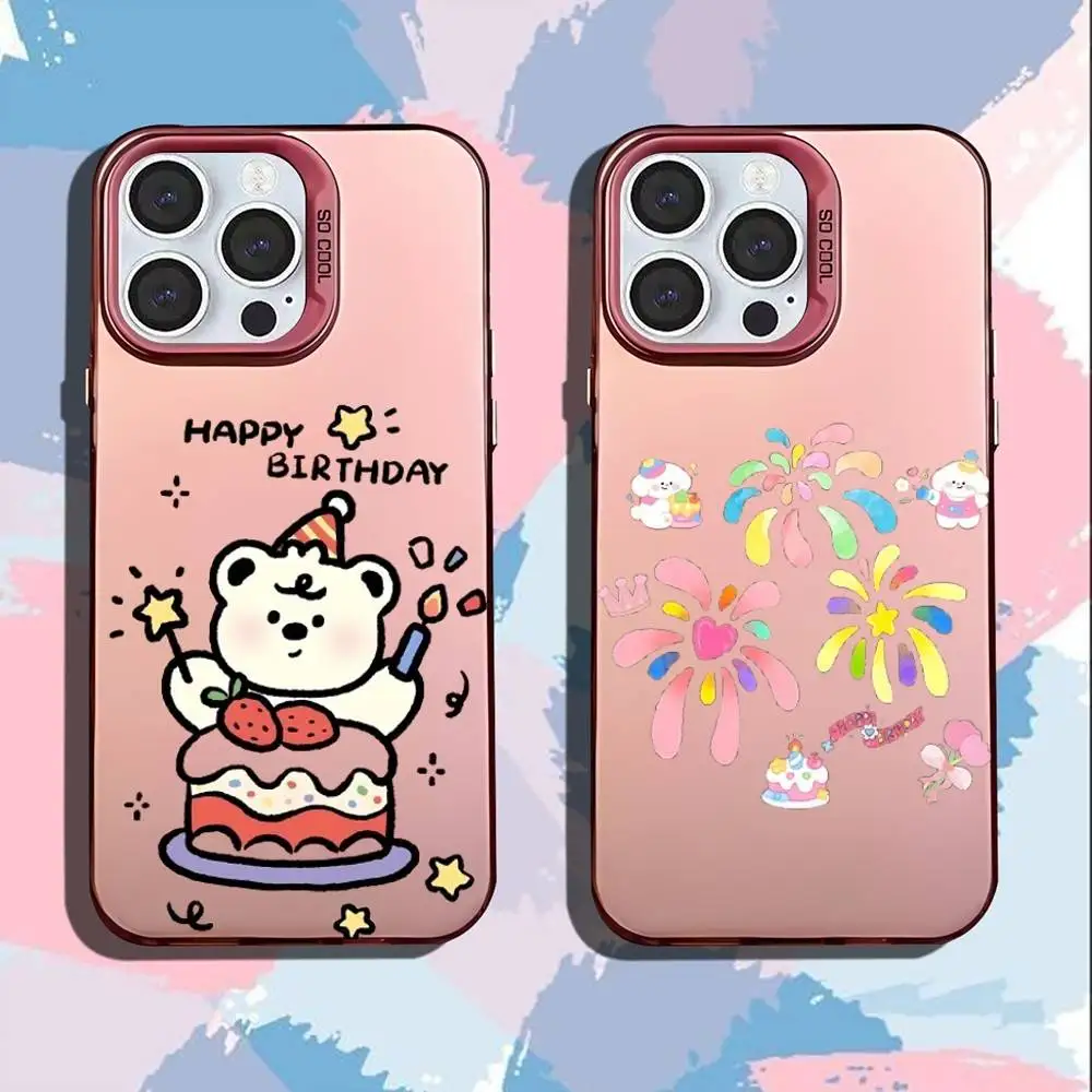 

Cartoon Happy Birthday Phone Case For iPhone 17,16,15,14,13,12,11,Mini,Pro,SE,MAX Pink Matte Silicone Cover