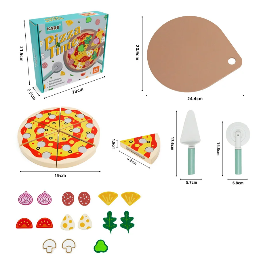 Juego de simulación de Pizza de madera para niños, casa de juegos, juguetes de corte, cocina educativa, juego de comida, fiesta