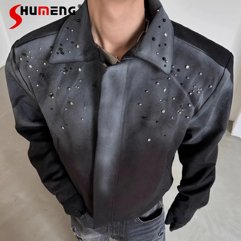 

Trendy Tie-dye Jackets Metal Buttons Handsome Stylish Coats Men 2026 Spring New High-end Loose Comfort Lapel Long Sleeve Jackets