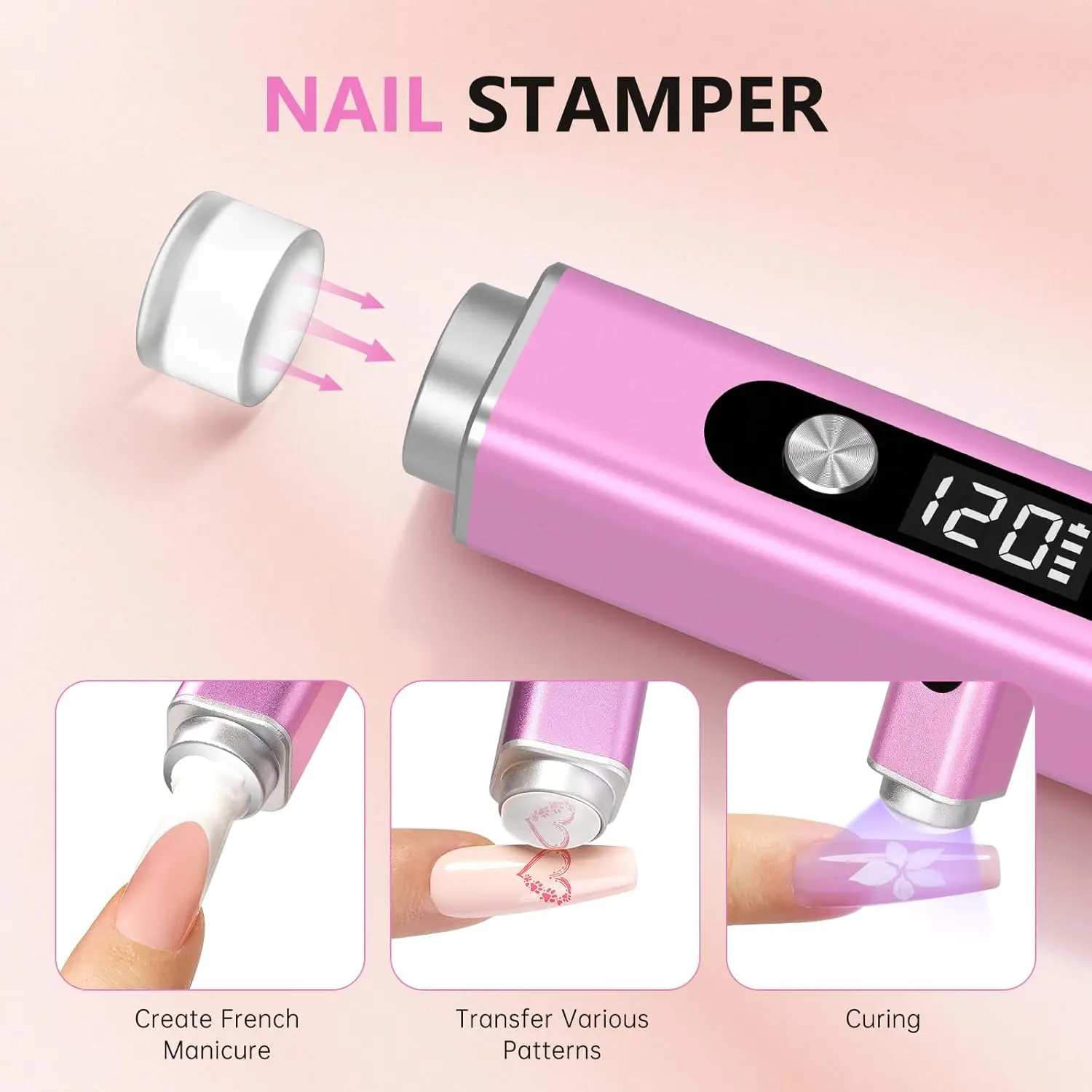 ضوء الأشعة فوق البنفسجية المحمول للأظافر الجل، مصباح أظافر لاسلكي 3 في 1 مع مغناطيس وختم، مجفف شاشة LED قابل لإعادة الشحن