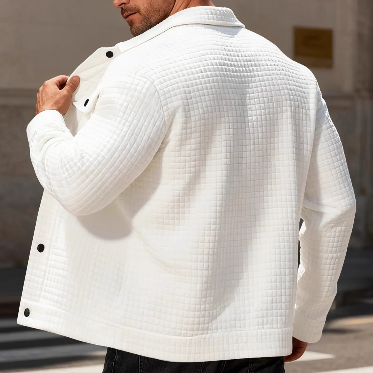Men's Jacquard Checkered Cardigan Casual Lapel European Size Fashion Shirt with Zipper Pocket And Buttoned Hood for Spring Autum