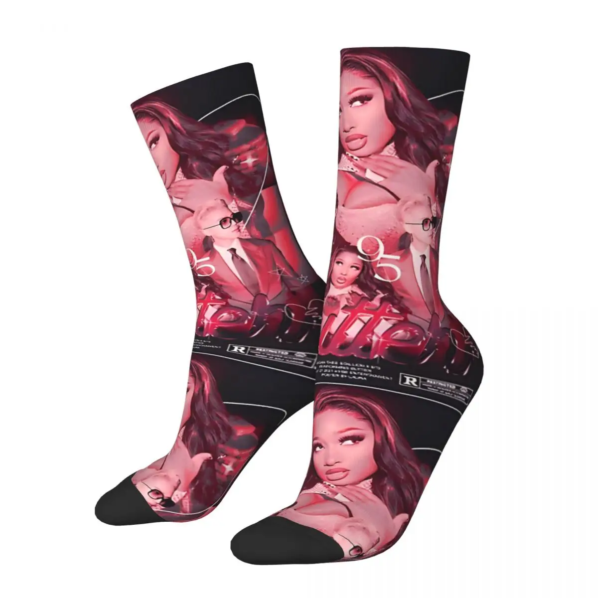 Retro Megan Thee Stallion Pink Dress Men's compression Socks Unisex Megan Thee Stallion Harajuku Pattern Printed Novelty Sock