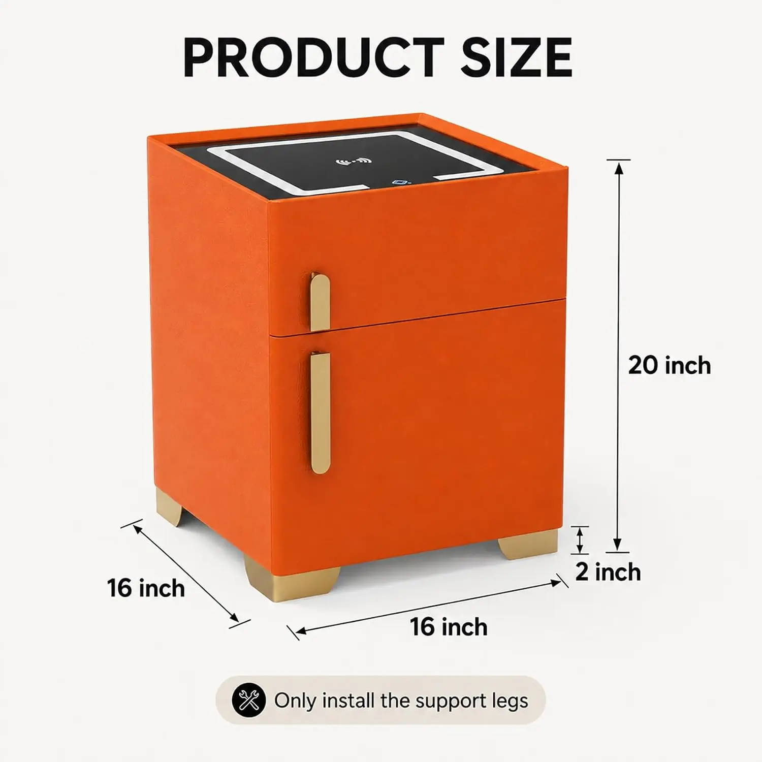Smart Nightstand with Drawer & Safe, Wireless Charging, Bedside Table, Customized